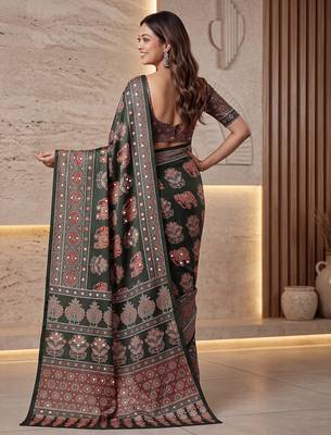 Designer ajrak digital print saree for festive 3