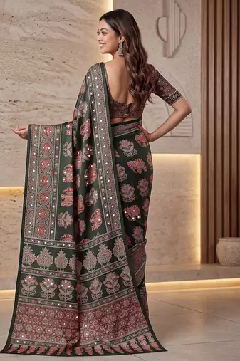 Designer ajrak digital print saree for festive