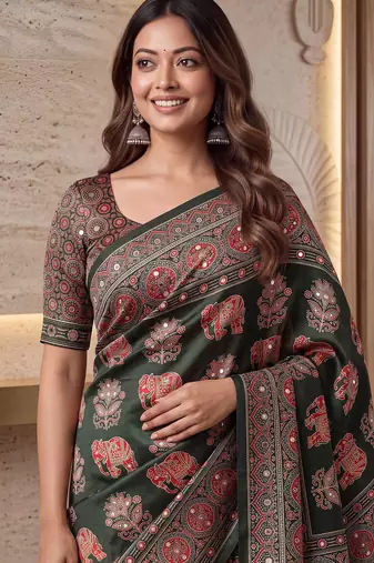 Designer ajrak digital print saree for festive
