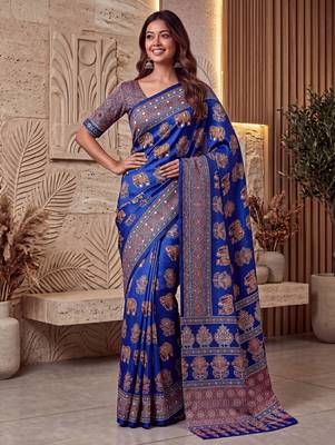 Designer ajrak digital print saree for festive 1