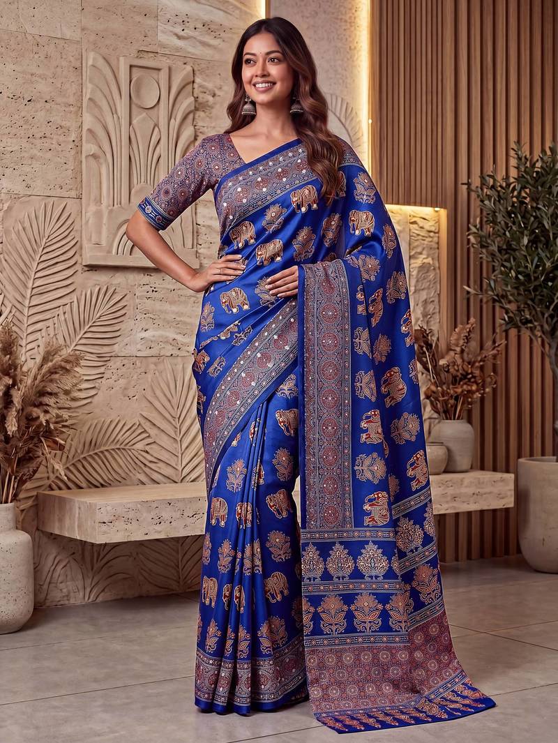 Designer ajrak digital print saree for festive