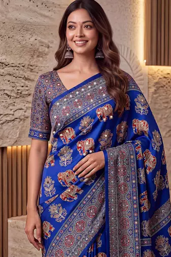 Designer ajrak digital print saree for festive