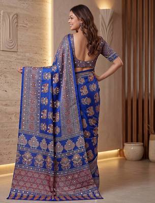 Designer ajrak digital print saree for festive 4