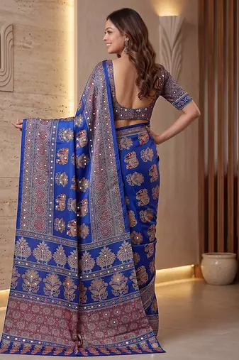 Designer ajrak digital print saree for festive