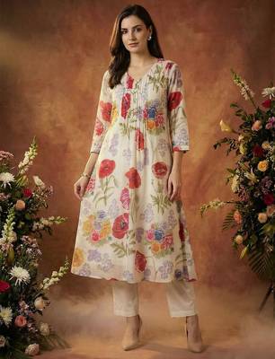 Women Floral Printed Regular Pure Cotton Kurta with Trousers 1