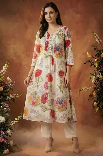 Women Floral Printed Regular Pure Cotton Kurta with Trousers