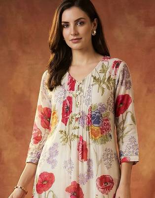 Women Floral Printed Regular Pure Cotton Kurta with Trousers 2