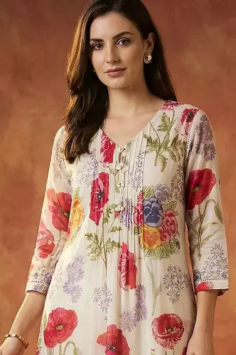 Women Floral Printed Regular Pure Cotton Kurta with Trousers