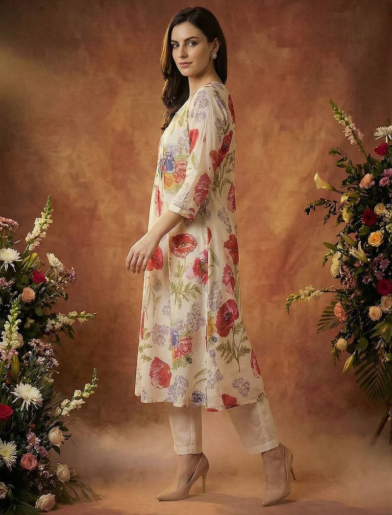 Women Floral Printed Regular Pure Cotton Kurta with Trousers