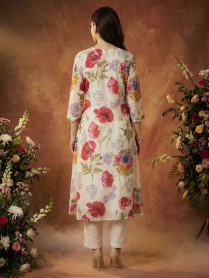 Women Floral Printed Regular Pure Cotton Kurta with Trousers 4