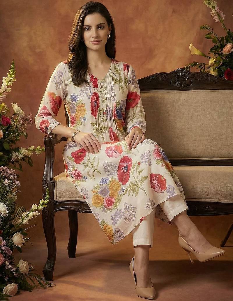 Women Floral Printed Regular Pure Cotton Kurta with Trousers