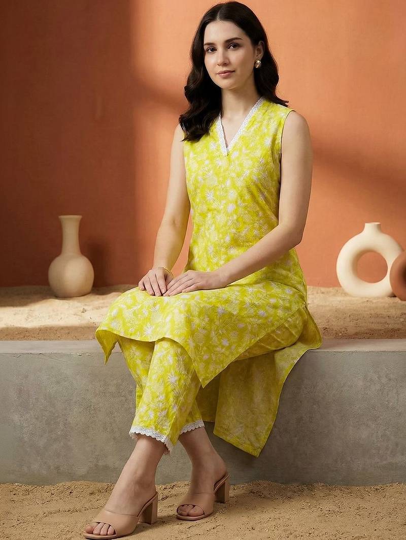 Women Floral Printed Regular Pure Cotton Kurta with Trousers