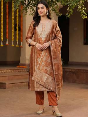 Women Ethnic Motifs Regular Thread Work Kurta with Trousers & With Dupatta 1