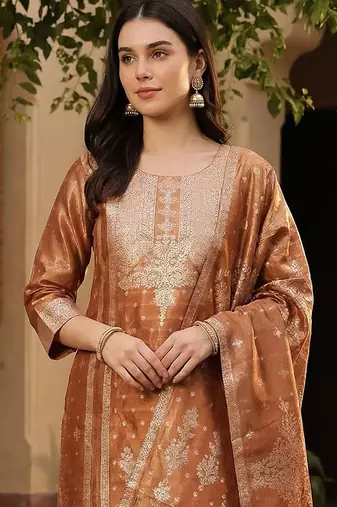 Women Ethnic Motifs Regular Thread Work Kurta with Trousers & With Dupatta