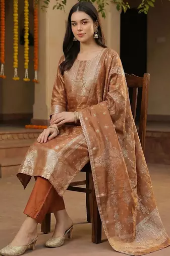 Women Ethnic Motifs Regular Thread Work Kurta with Trousers & With Dupatta