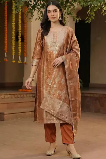 Women Ethnic Motifs Regular Thread Work Kurta with Trousers & With Dupatta