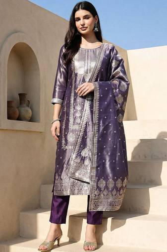 Women Ethnic Motifs Regular Kurta with Trousers & With Dupatta