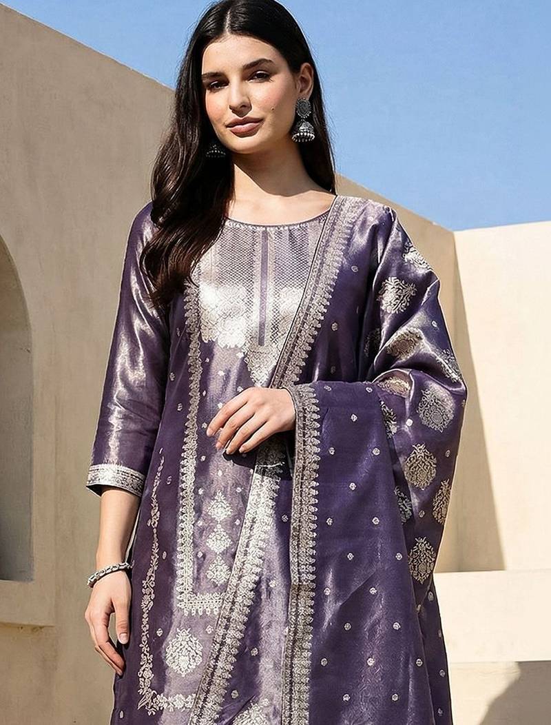 Women Ethnic Motifs Regular Kurta with Trousers & With Dupatta