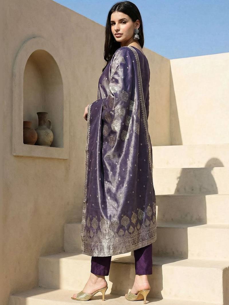 Women Ethnic Motifs Regular Kurta with Trousers & With Dupatta
