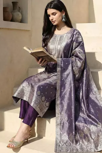 Women Ethnic Motifs Regular Kurta with Trousers & With Dupatta