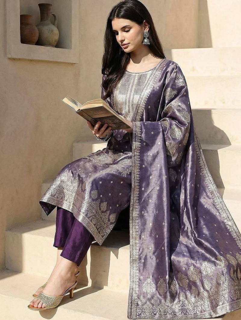 Women Ethnic Motifs Regular Kurta with Trousers & With Dupatta