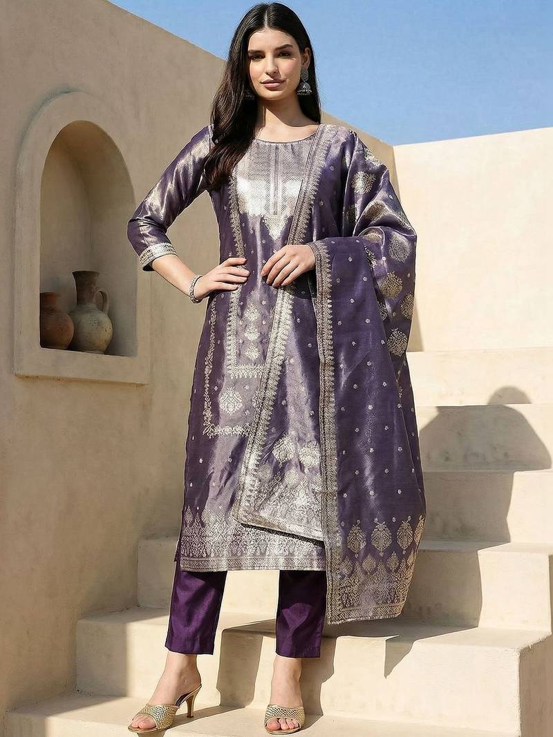 Women Ethnic Motifs Regular Kurta with Trousers & With Dupatta
