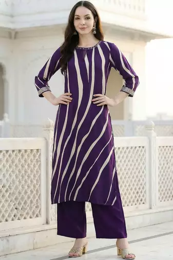 Women Printed Regular Thread Work Kurta with Palazzos