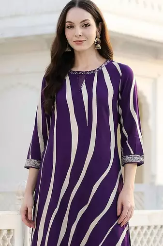 Women Printed Regular Thread Work Kurta with Palazzos