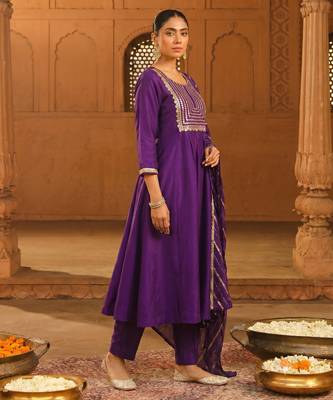 Embroidered Viscose Silk Flared Kurta Pant and Dupatta Set 4