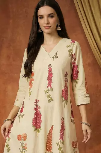 Women Floral Printed Regular Kurta with Trousers