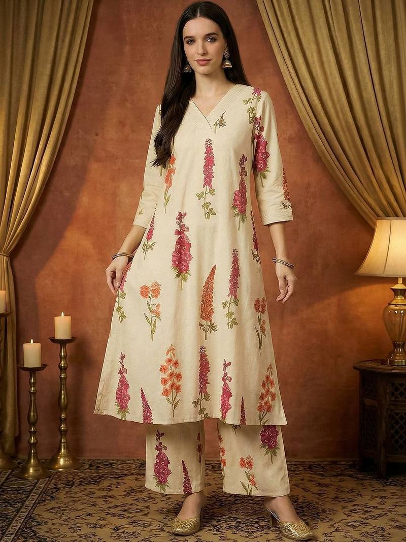 Women Floral Printed Regular Kurta with Trousers