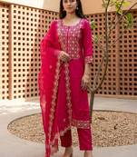 Women Ethnic Motifs Embroidered Regular Thread Work Kurta with Trousers & With Dupatta