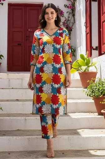 Women Floral Printed Regular Pure Cotton Kurta with Trousers