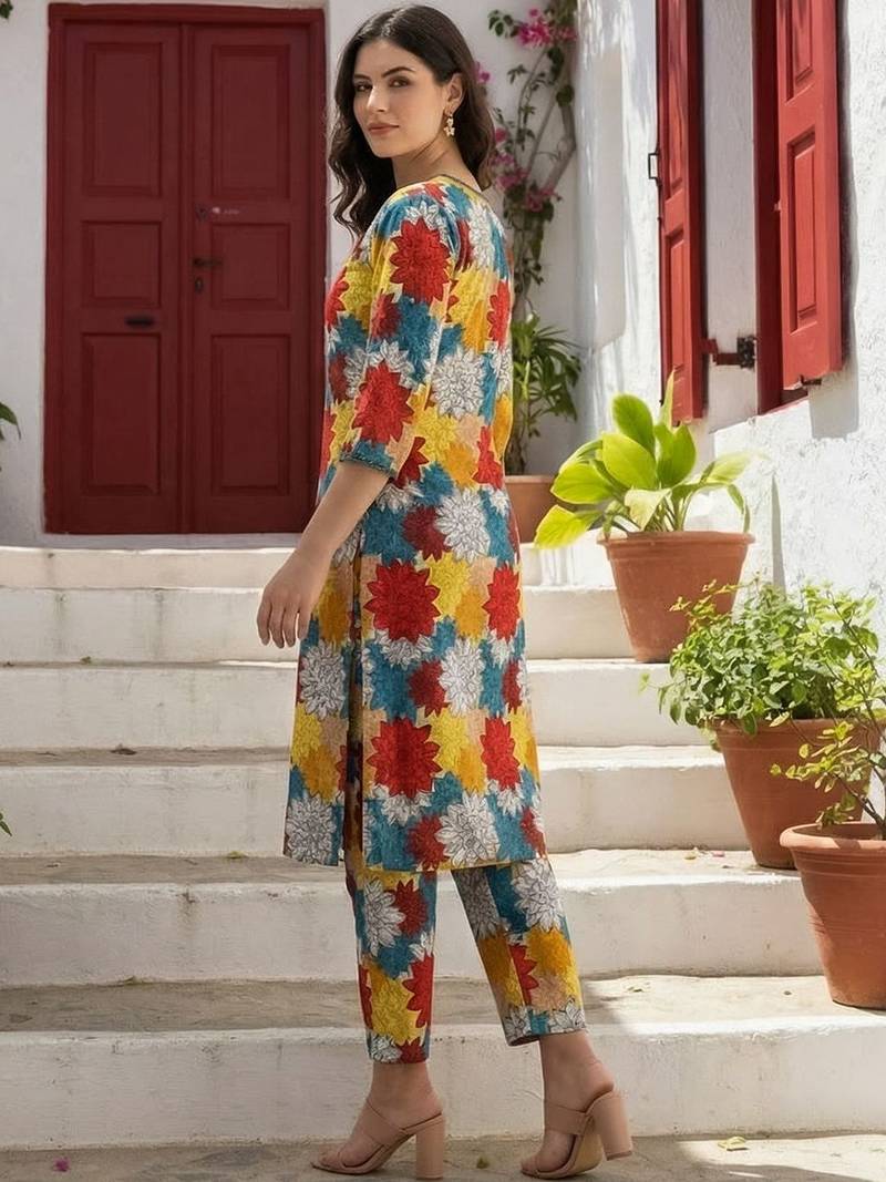 Women Floral Printed Regular Pure Cotton Kurta with Trousers