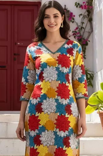 Women Floral Printed Regular Pure Cotton Kurta with Trousers