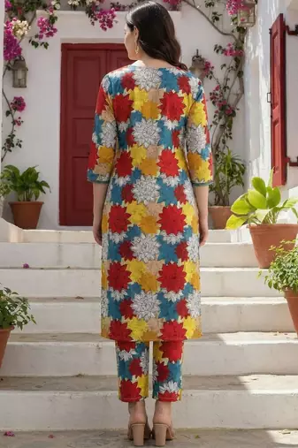 Women Floral Printed Regular Pure Cotton Kurta with Trousers