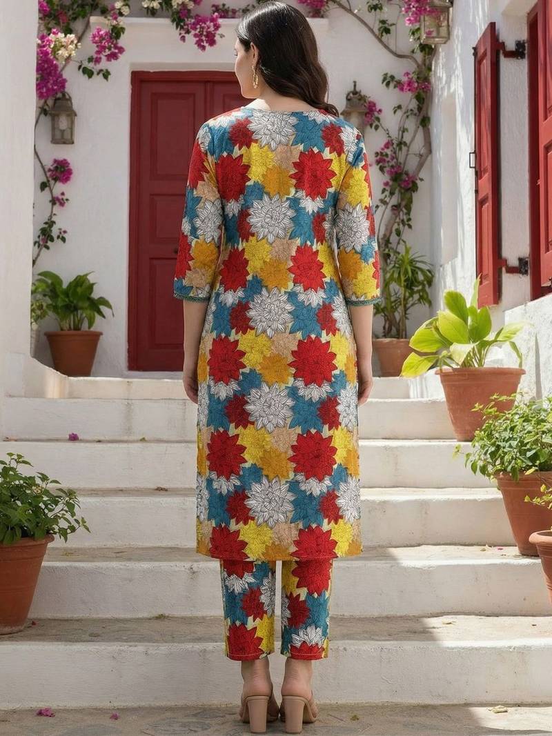 Women Floral Printed Regular Pure Cotton Kurta with Trousers