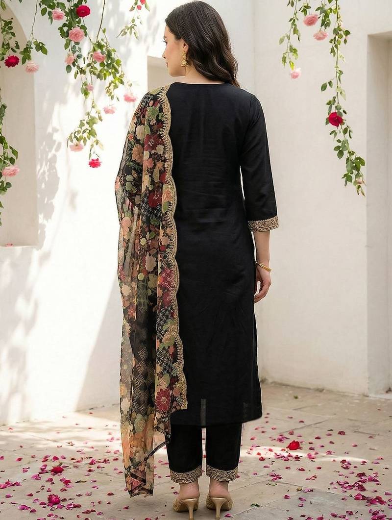 Women Floral Embroidered Regular Thread Work Kurta with Trousers & With Dupatta