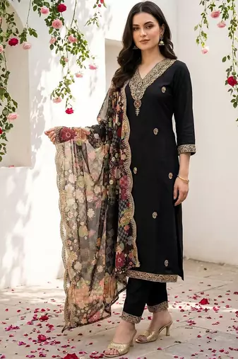 Women Floral Embroidered Regular Thread Work Kurta with Trousers & With Dupatta