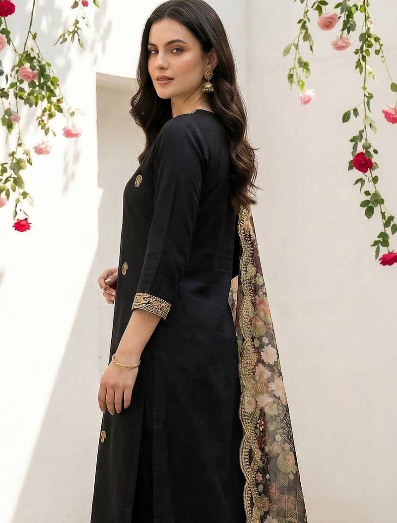 Women Floral Embroidered Regular Thread Work Kurta with Trousers & With Dupatta