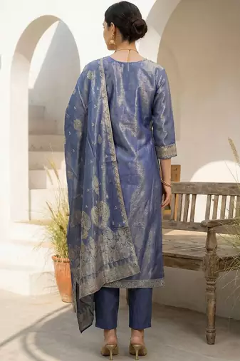 Women Ethnic Motifs Regular Liva Kurta with Trousers & With Dupatta