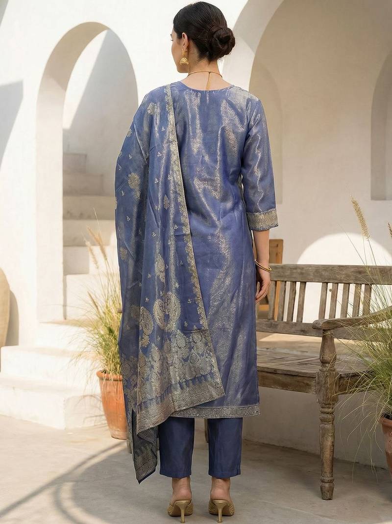 Women Ethnic Motifs Regular Liva Kurta with Trousers & With Dupatta