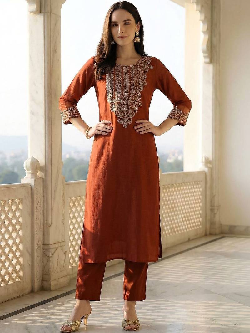 Women Ethnic Motifs Embroidered Regular Thread Work Liva Kurta with Trousers & With Dupatta