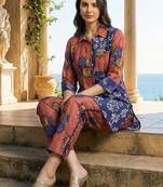 Women Floral Printed Regular Pure Cotton Kurti with Trousers