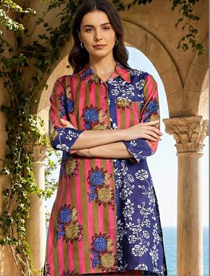 Women Floral Printed Regular Pure Cotton Kurti with Trousers 2