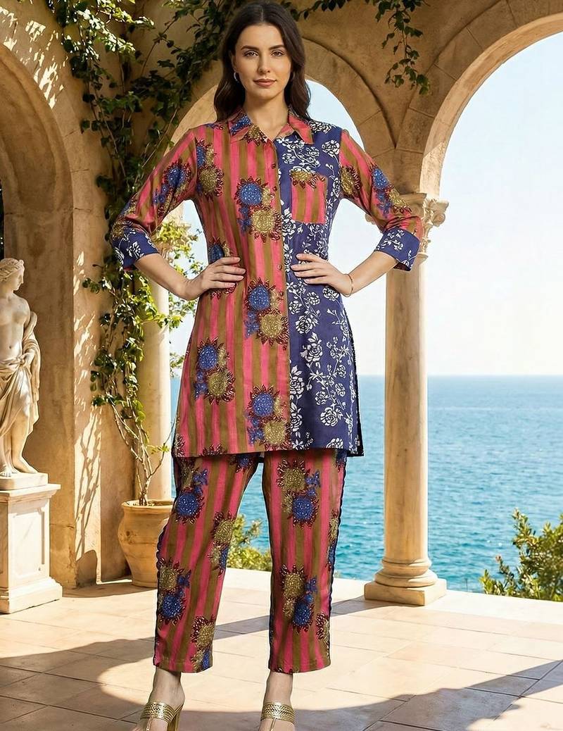 Women Floral Printed Regular Pure Cotton Kurti with Trousers