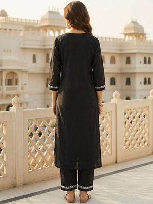 Women Ethnic Motifs Embroidered Regular Thread Work Pure Cotton Kurta with Trousers & With Dupatta 5