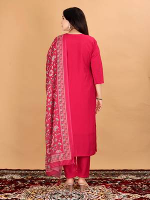 Women's Beautiful Embroidery Work Mul Chanderi Fabric Straight Kurta Pant and Dupatta Set 4