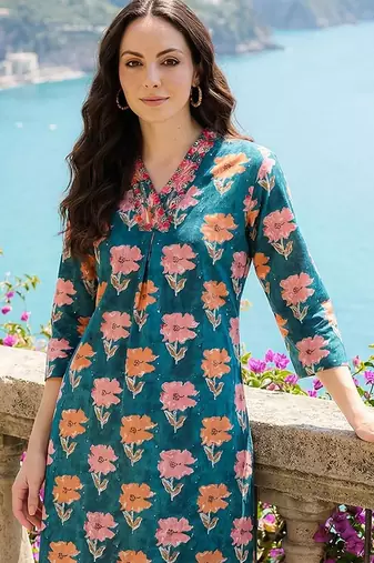 Women Floral Printed Regular Pure Cotton Kurta with Trousers