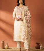 Women Ethnic Motifs Embroidered Regular Thread Work Kurta with Trousers & With Dupatta